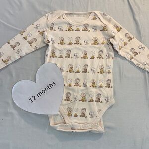 Snoopy - Charlie Brown 12M Cream Long sleeve Cartoon Print Kids One Piece/Onesie